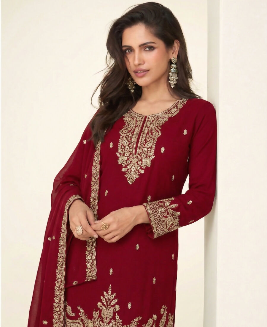 KC Dark Pink Georgette Heavy Embroidered Fancy Suit For Women