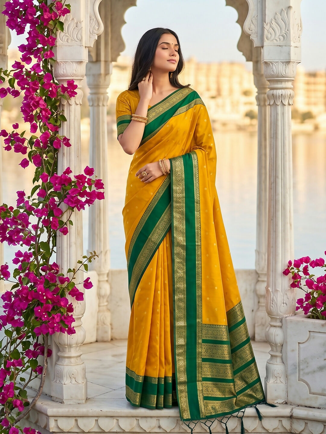 Shree Shyam Fashion Yellow Silk Blend Saree