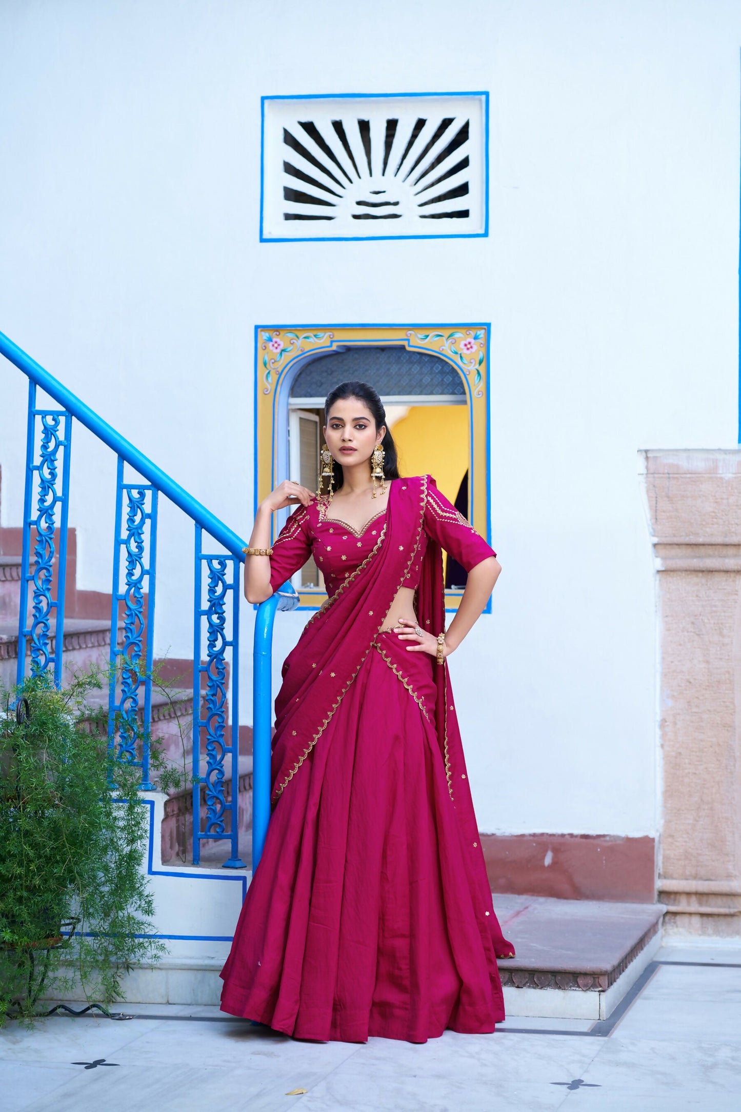 Lorenvalley Fashion Ranipink NC Silk Plain Lehenga Embroidery Work Choli with Dupatta