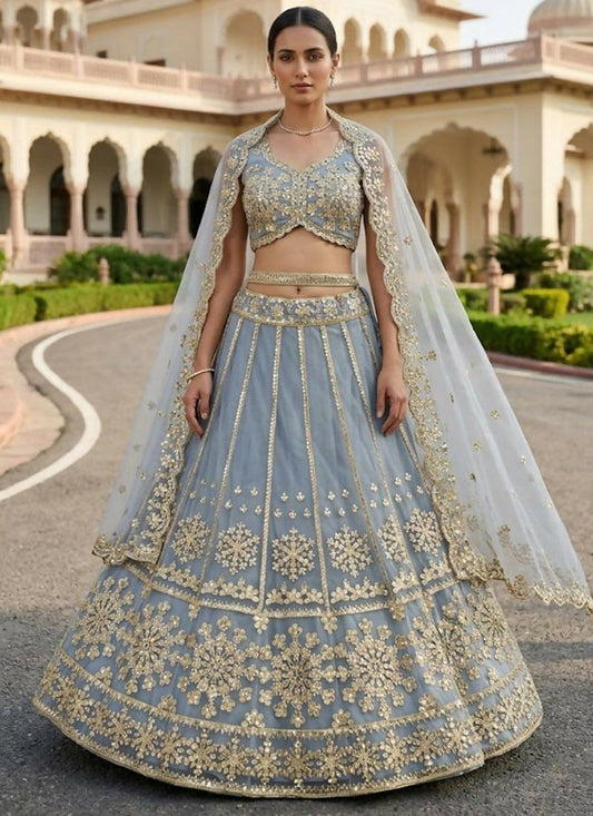 Lehenga Mart Grey Net Designer Bollywood Style Wedding Wear Lehenga Choli