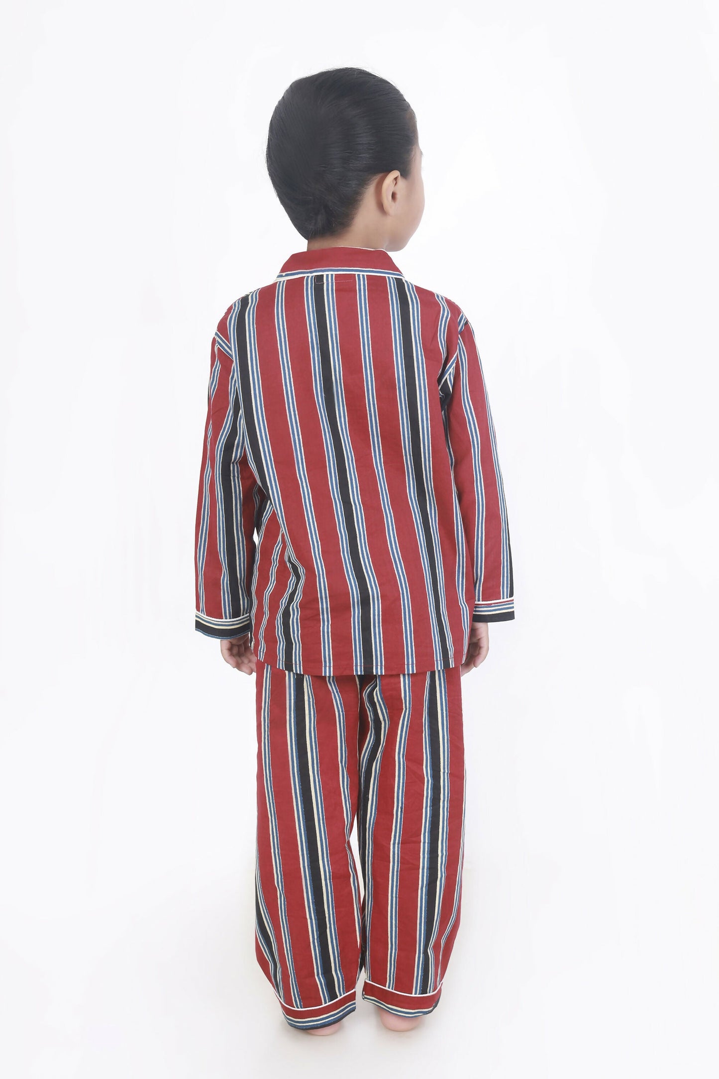 Breathables Kids Cotton Night Suit  Red Stripes Shirt & Pyjama Co-Ord Set For Boys & Girls