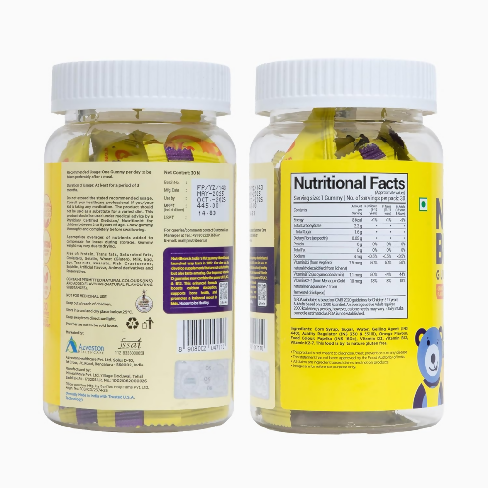 NutriBears Kids Vitamin D3,K2 & B12 Gummies