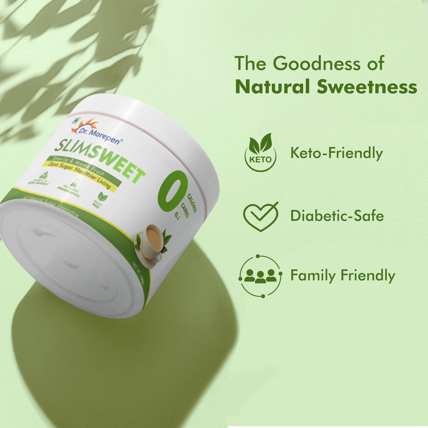 Dr. Morepen Slimsweet Natural Sugar Substitute with Stevia & Monk Fruit