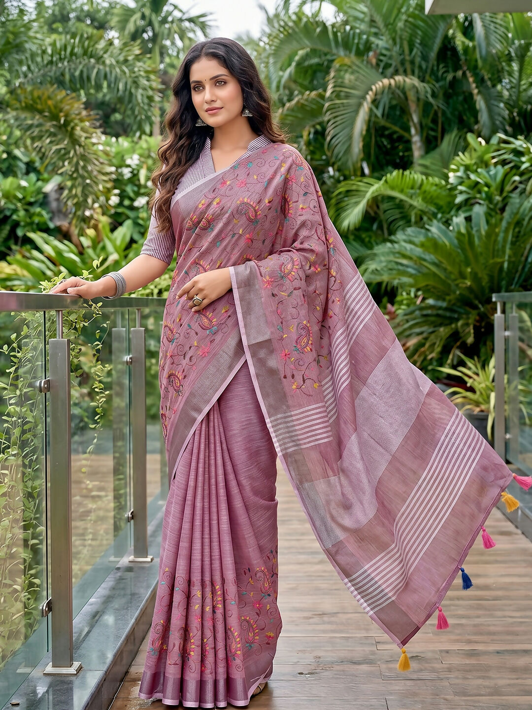 Shree Shyam Fashion Purple Linen Saree