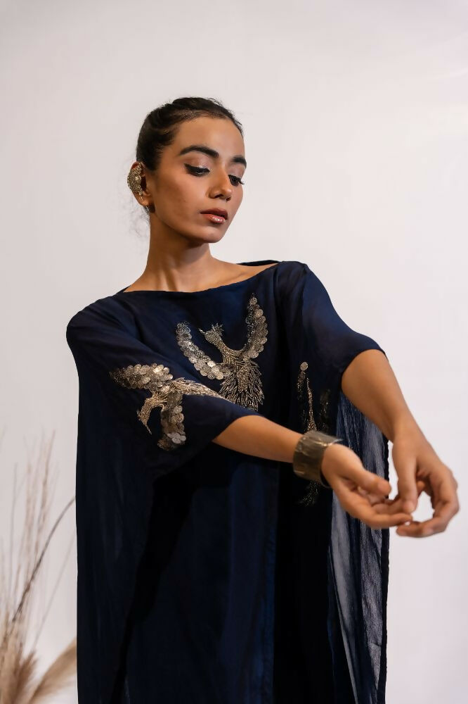 Timaraa Regal Navy Blue Embellished Kaftan Dress