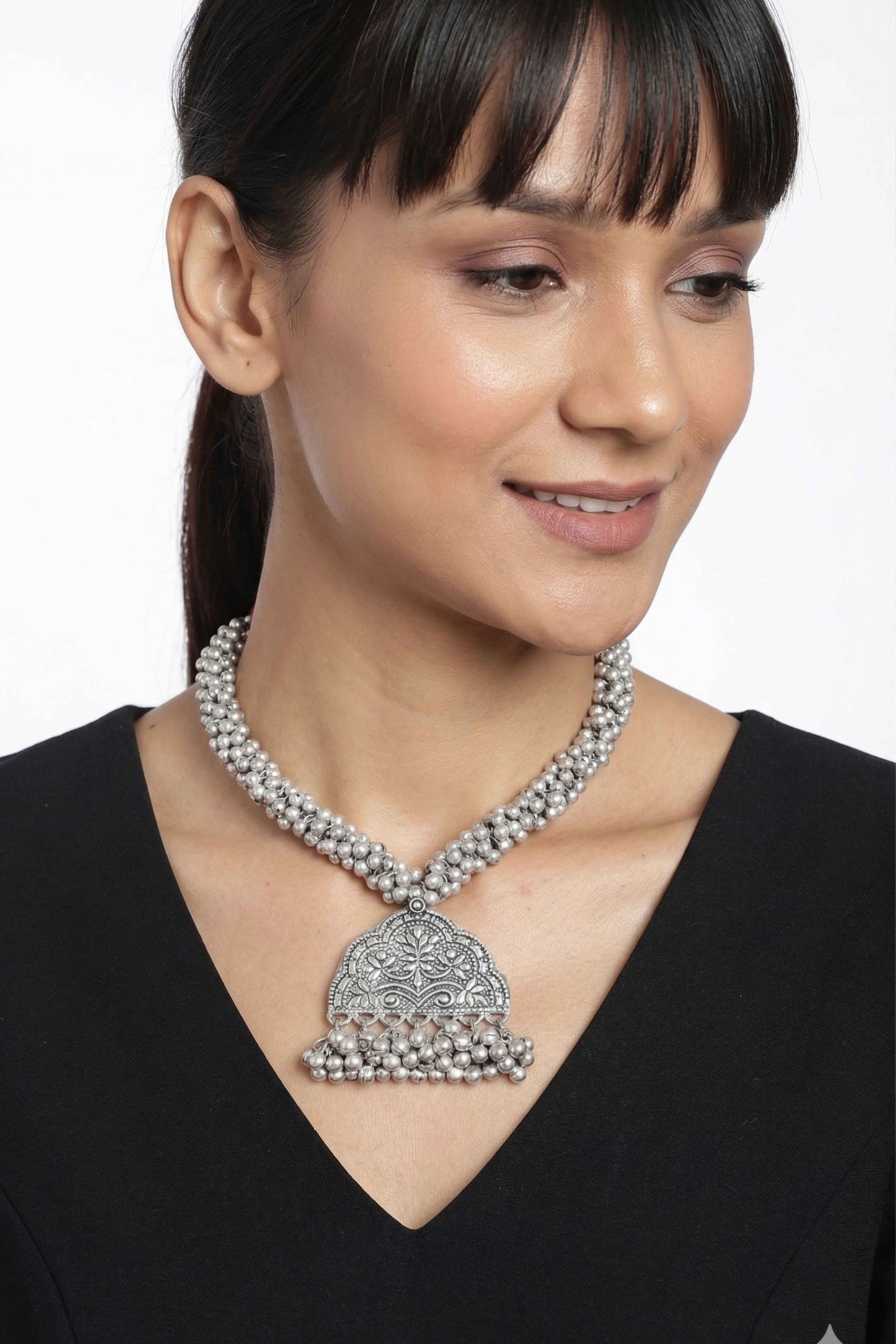 Silver-Plated Red Ghunghuru Tribal Necklace