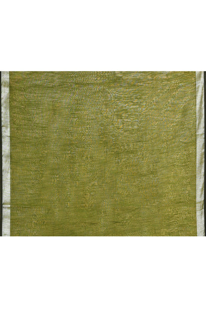 Piyari Fashion Women's Moss Green Embellished Cotton Blend Zari Border Handloom Saree