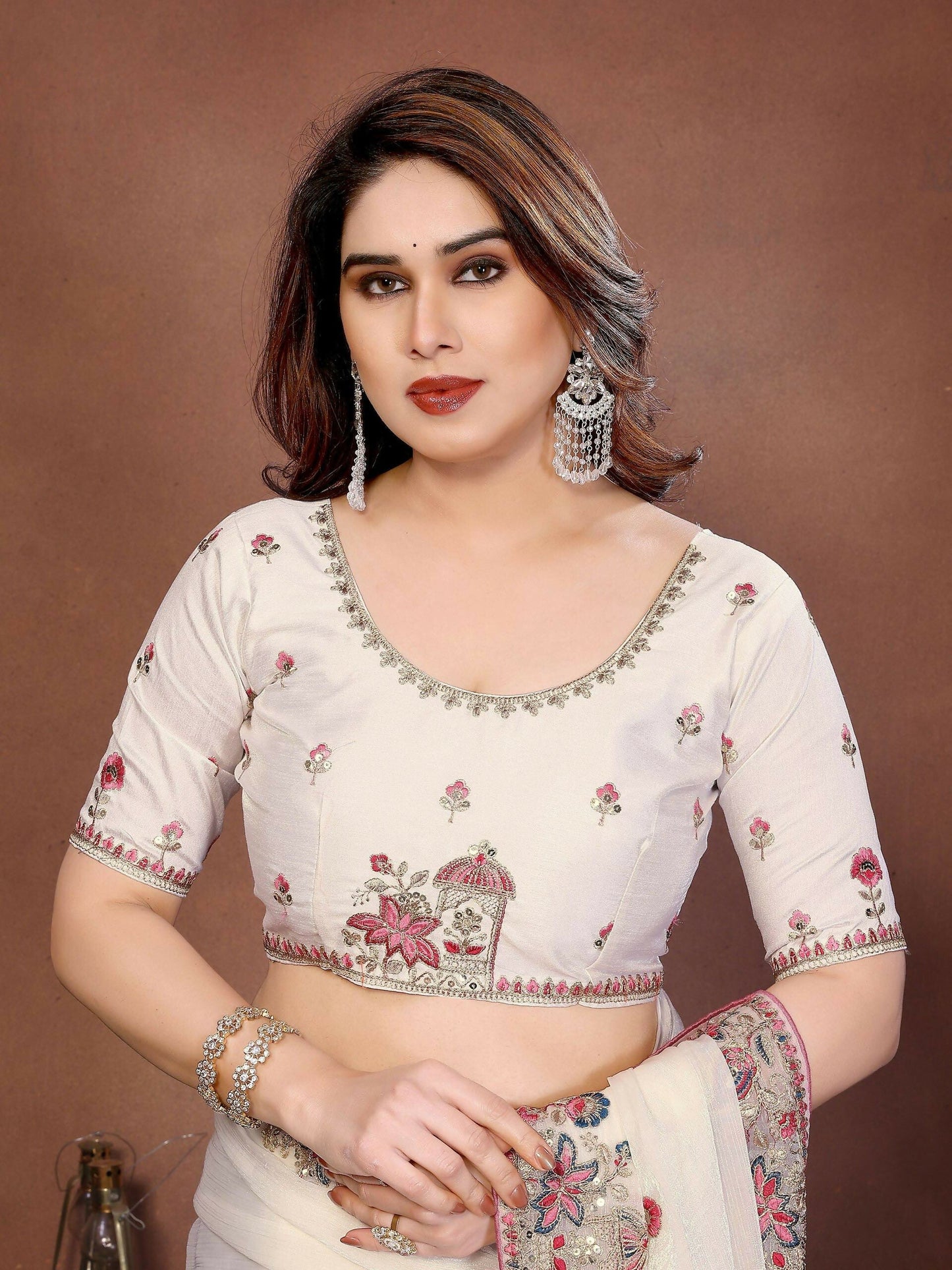 Teeya Creation New Womens Latest Party Wear Soft Chiffon Silk Saree-White