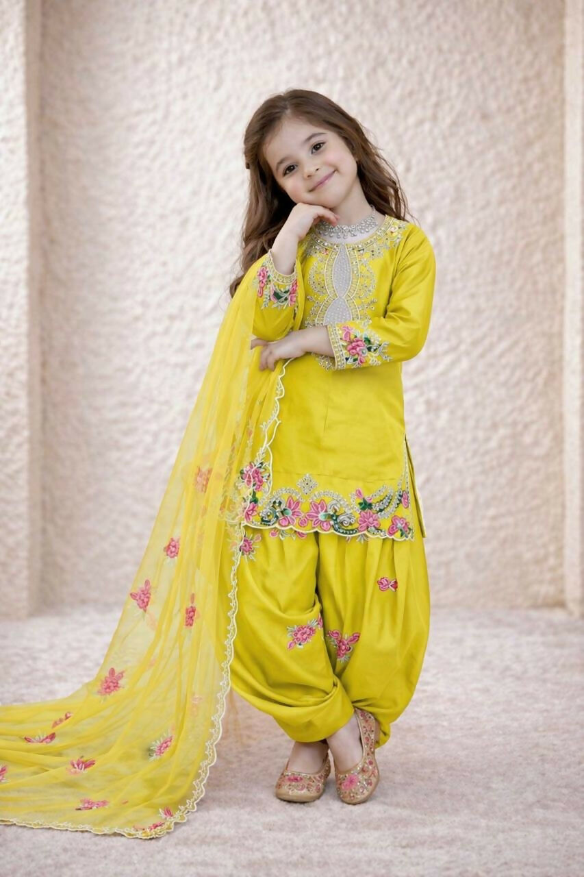 Teeya Creation New Kids Trendy Wedding Wear Traditional Kurta Salwar Set-Yellow