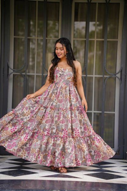The52 Women's Gorgeous Flared Partywear Designer Poly Rayon Gown-Multi
