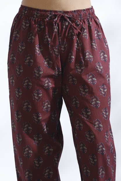 Breathables Butta Print Cotton Co-Ord Set  Wine