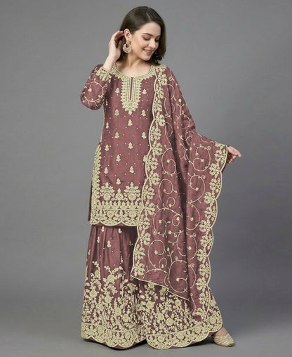 Teeya Creation Womens New Trendy Pure Gmy Silk With Heavy Embroidery Sequence Work Kurta Set