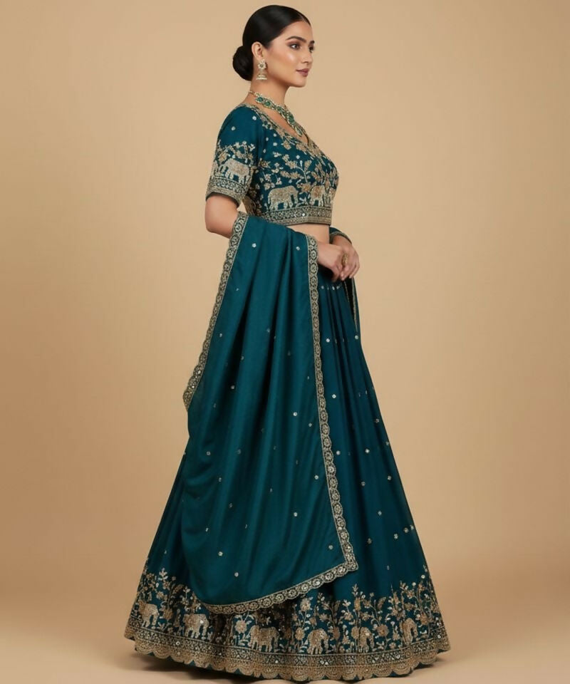 Lehenga Mart Tealblue Vichitra Silk Designer Bollywood Style Wedding Wear Lehenga Choli