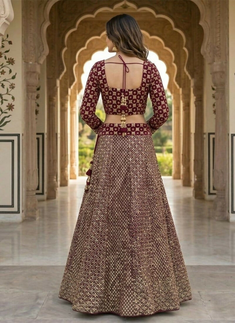 Lehenga Mart Wine Faux Georgette Designer Bollywood Style Wedding Wear Lehenga Choli