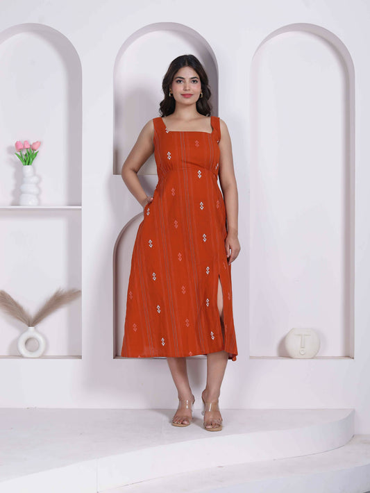 Miravan Womens Abstract Printed Rust ALine Maxi Dress