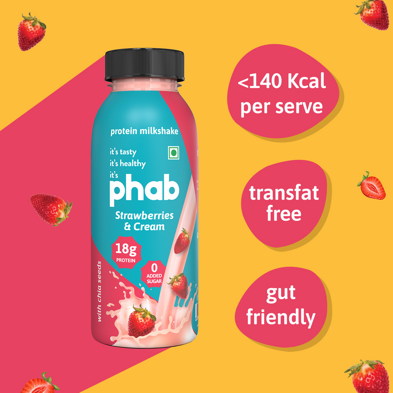 Phab Protein Milkshake With Protein Strawberries & Cream Flavour