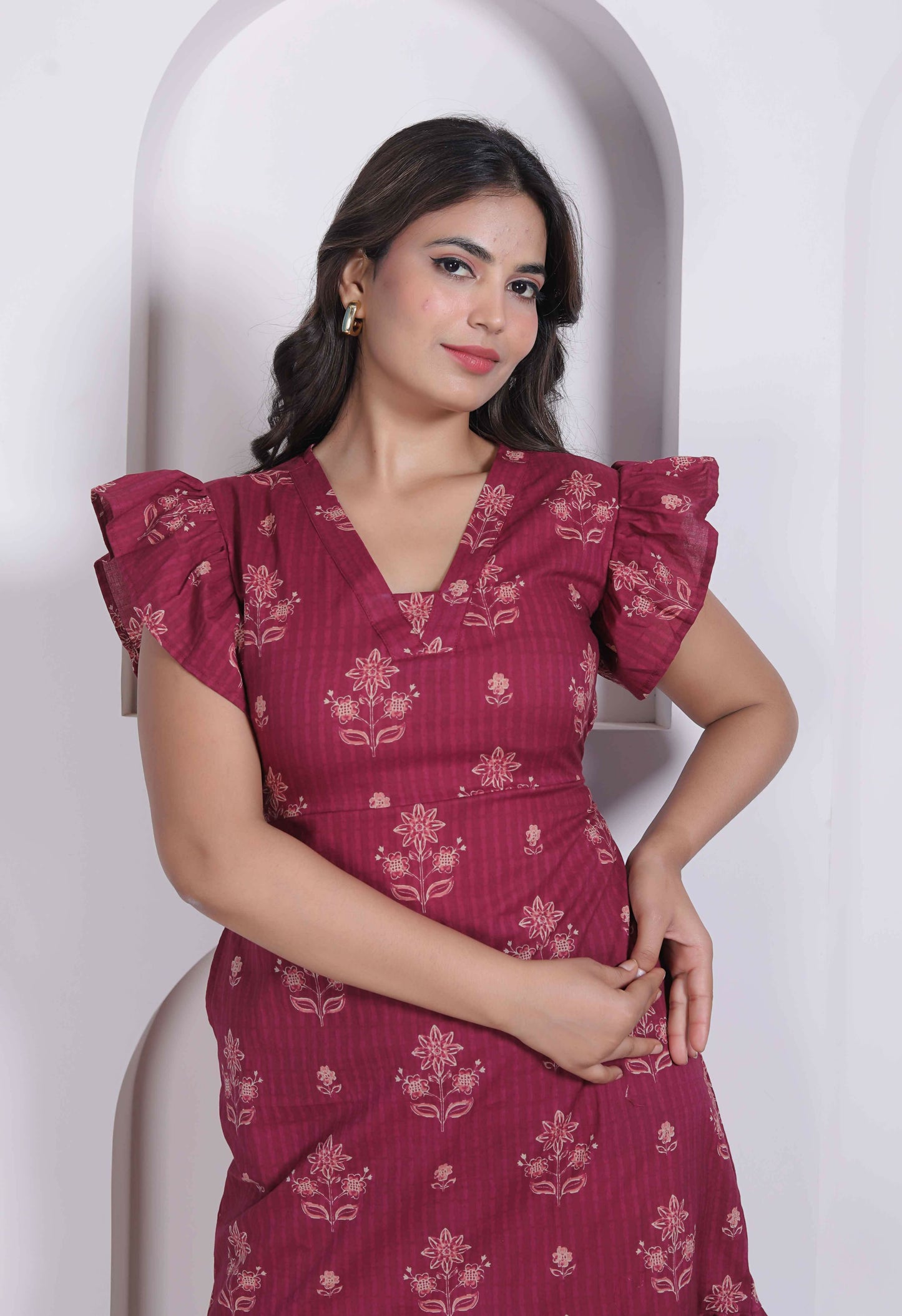 Miravan Women Empire Waist Maroon Mini Length Dress
