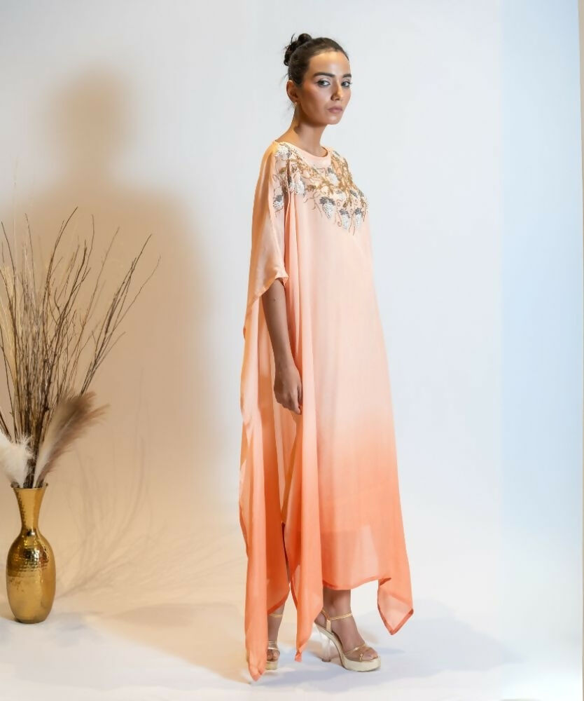 Timaraa Coral Peach Ombre Embellished Kaftan Dress