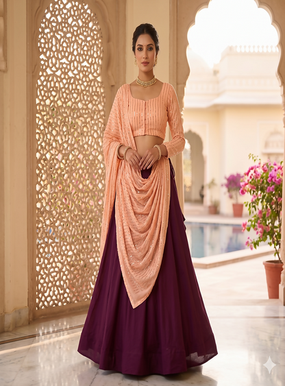 Teeya Creation Women's New Magenta Designer Lehenga Choli Set with Sequin Embroidery Work