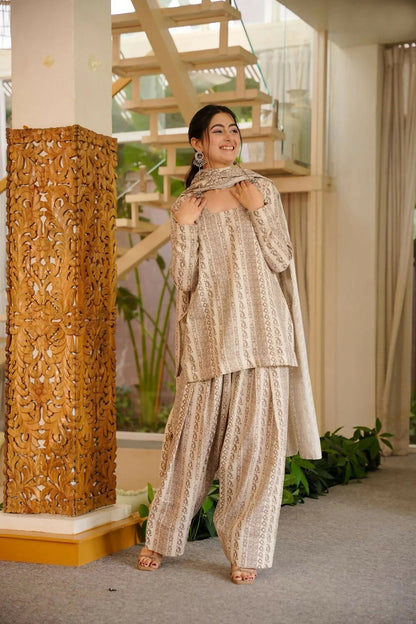 Aayaa Designer Cotton Silk Farshi Salwar Set - Off White