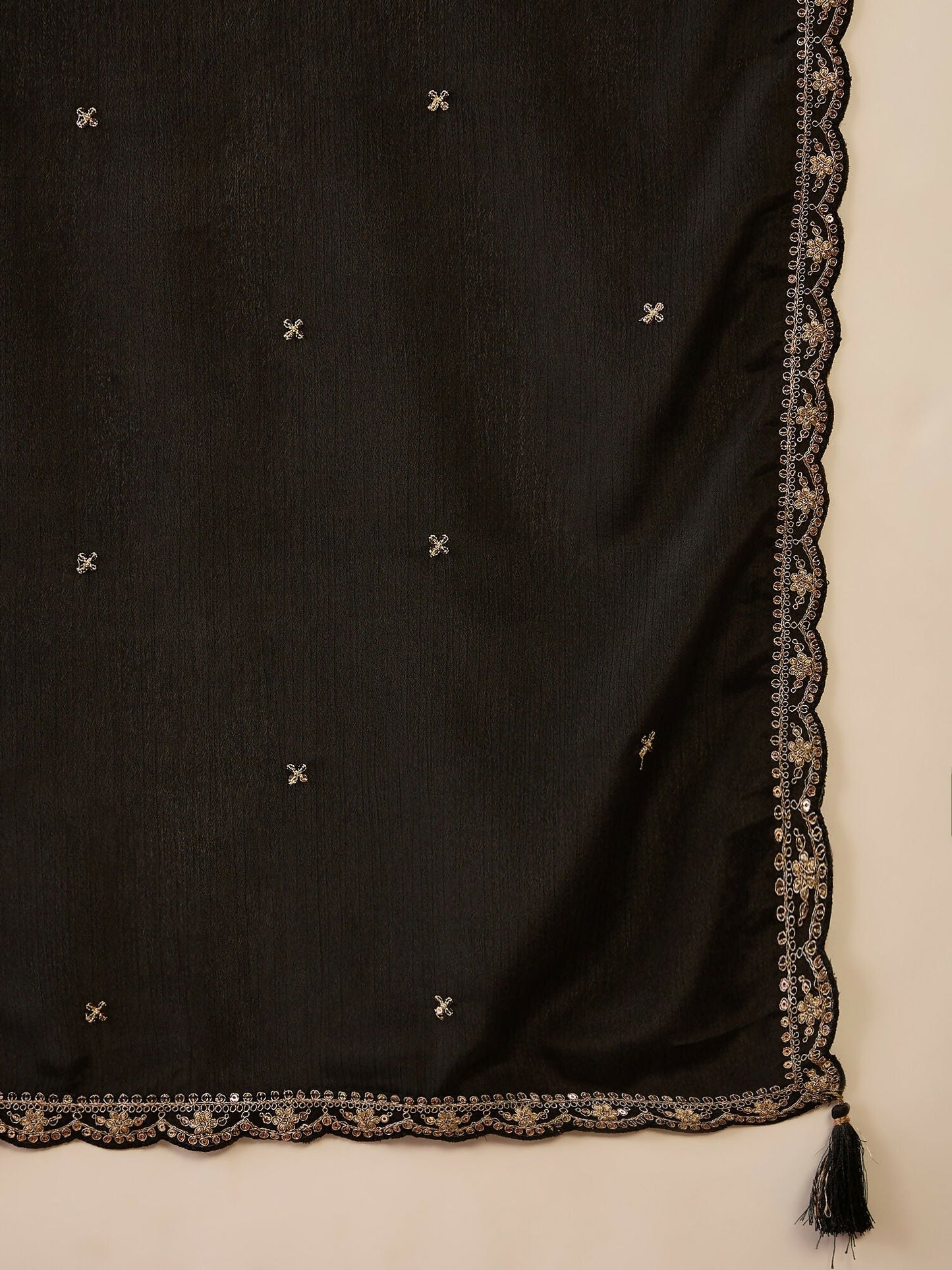 The52 Women's Gorgeous Embroidery Chinon Fabric Straight Kurta Palazzo and Dupatta Set-Black