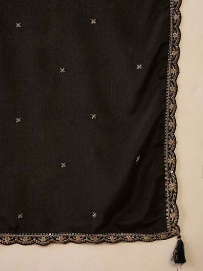 The52 Women's Gorgeous Embroidery Chinon Fabric Straight Kurta Palazzo and Dupatta Set-Black
