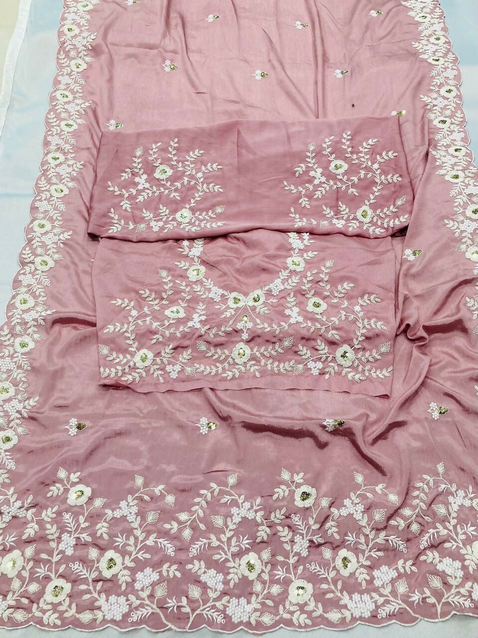 Teeya Creation New Womens Trendy Stylish Embroidered Work Saree-Beige