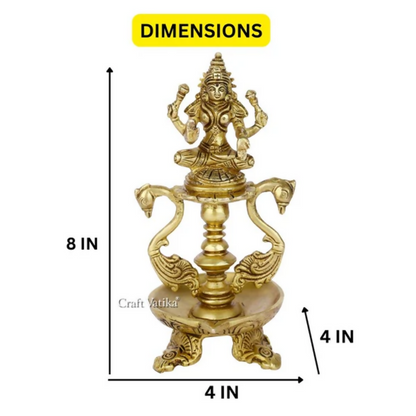 CraftVatika Brass Antique Laxmi Diya Oil Lamp Statue Lakshmi Peacock Puja Dia Table Diya Brass Table Diya