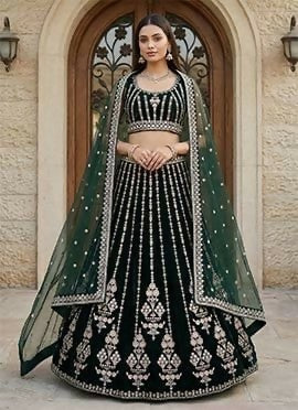 Lehenga Mart Darkgreen Georgette Designer Bollywood Style Wedding Wear Lehenga Choli