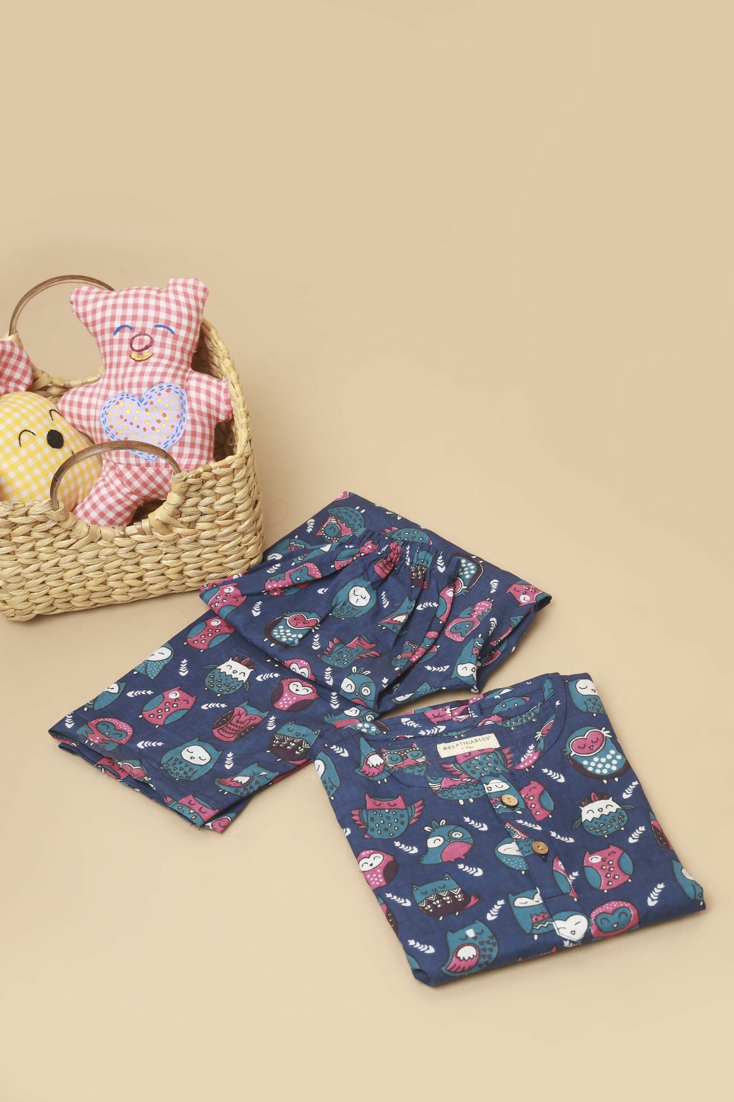 Breathables Kids Cotton Owl Print Co-Ord Night Suit  Navy Blue