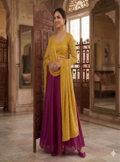 Teeya Creation Women's New Wine Designer Lehenga Choli Set with Sequin Embroidery Work