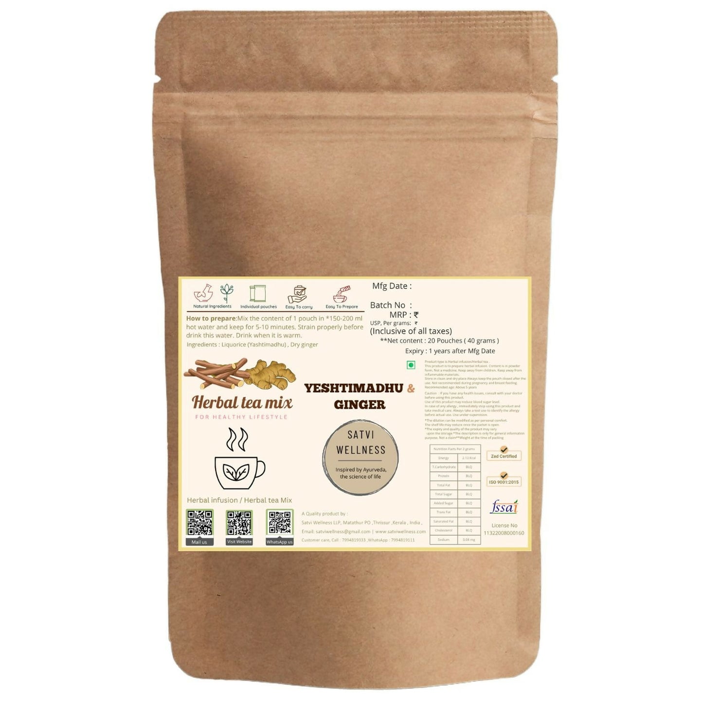 Satvi Wellness Yeshtimadhu Ginger Herbal Infusion Mix In Indvidual Packets | Herbal Tea Sachet
