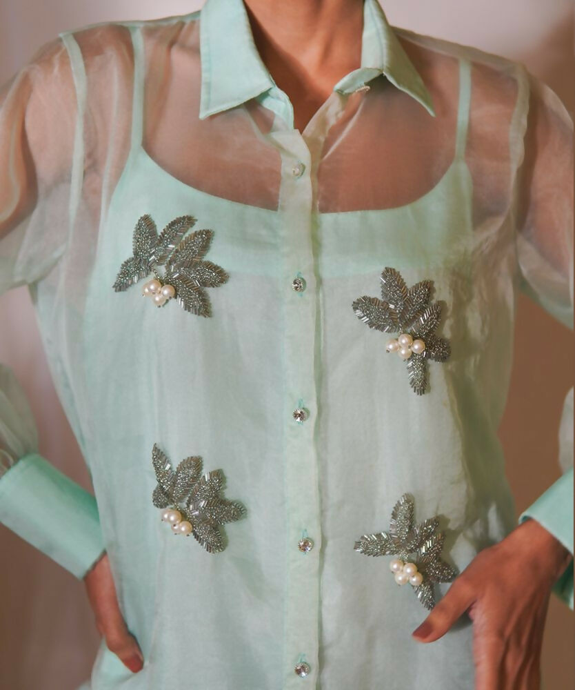 Timaraa Mint Whisper Hand-Embellished Organza Shirt