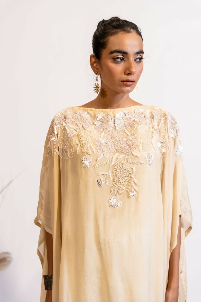 Timaraa Champagne Glow Hand-Embellished Georgette Kaftan Dress