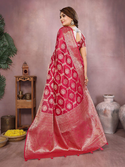 Aastha Fashion Magenta Soft Organza Silk Weaving Saree