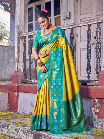 Anaita Yellow Soft Silk Woven Saree With Blouse