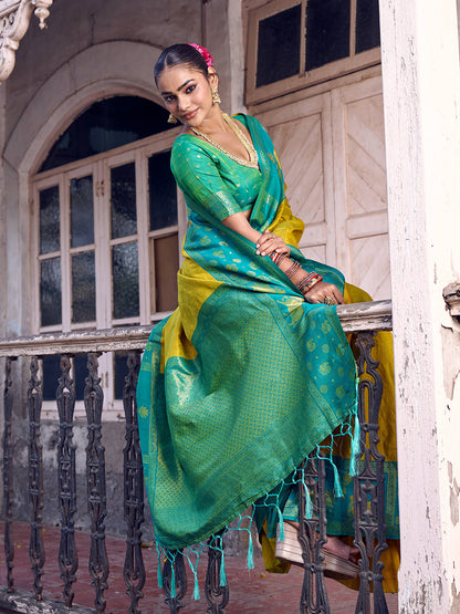 Anaita Yellow Soft Silk Woven Saree With Blouse