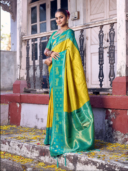 Anaita Yellow Soft Silk Woven Saree With Blouse