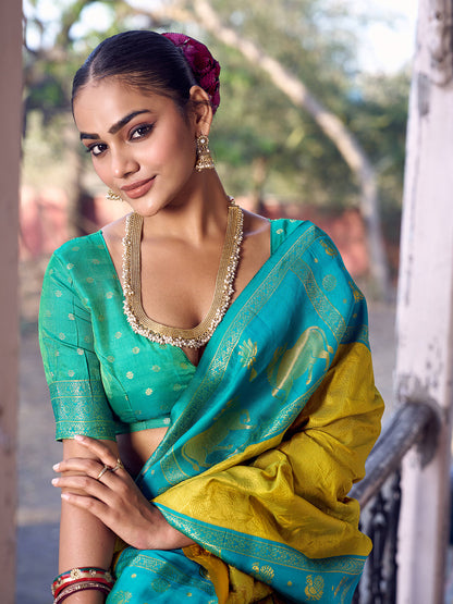 Anaita Yellow Soft Silk Woven Saree With Blouse