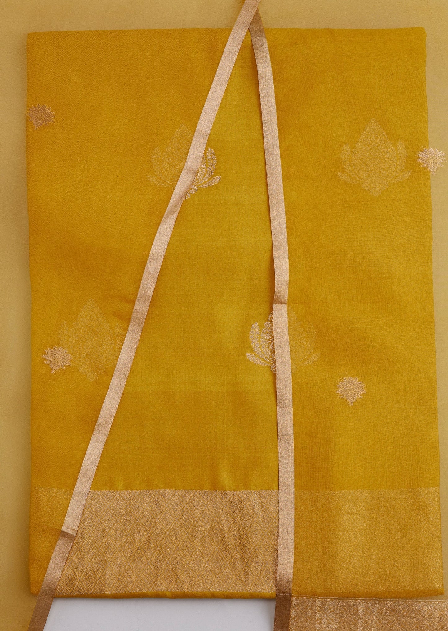 Yellow Banarasi Silk Unstitched Suit Set With Dupatta