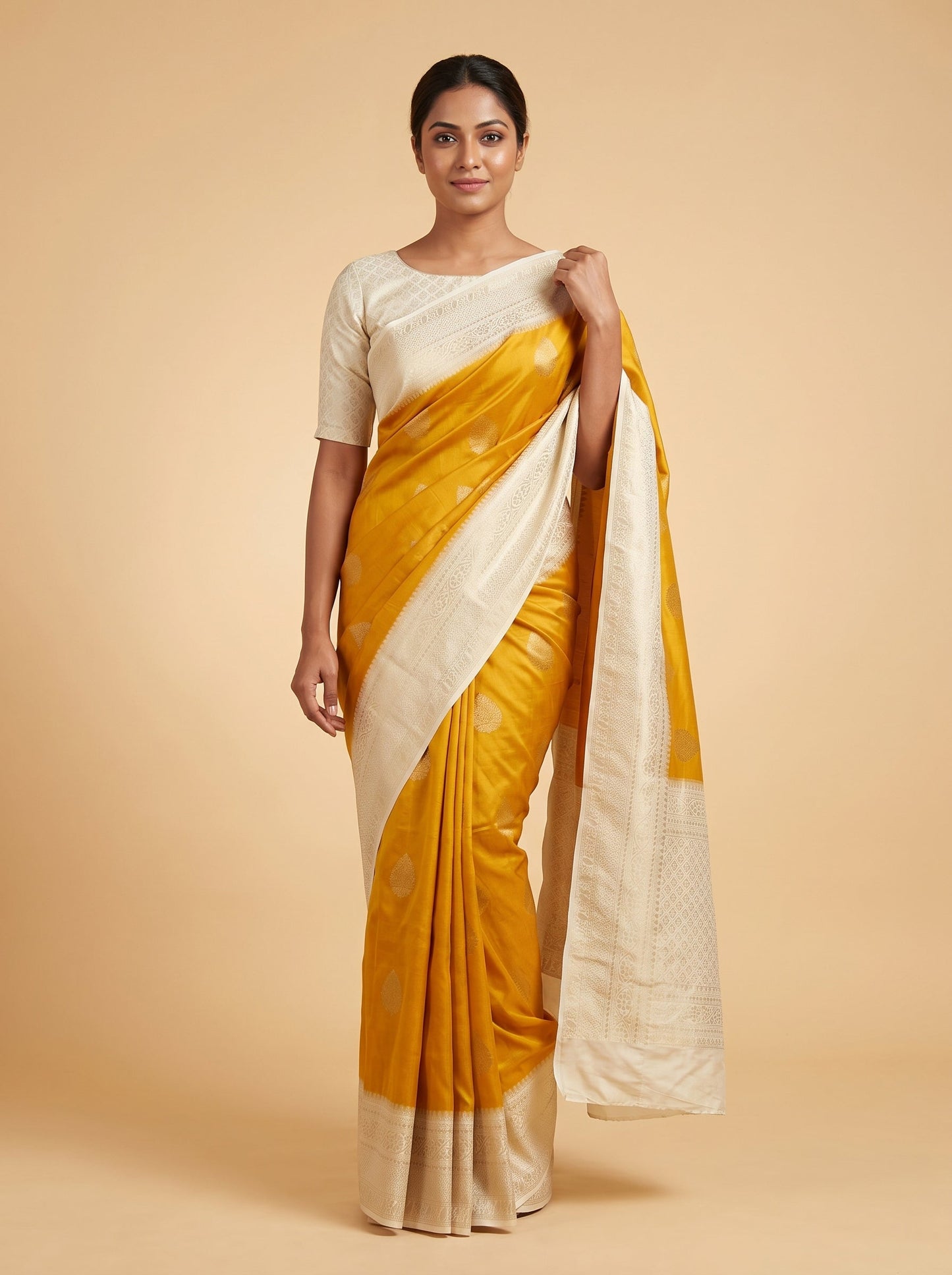 Yellow Bright Pleat Handloom Saree