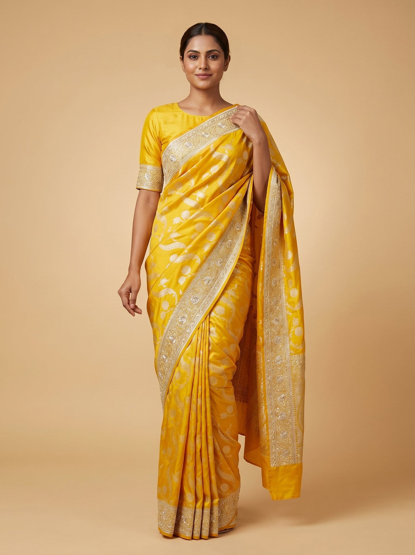 Yellow Crafted Thread Saree
