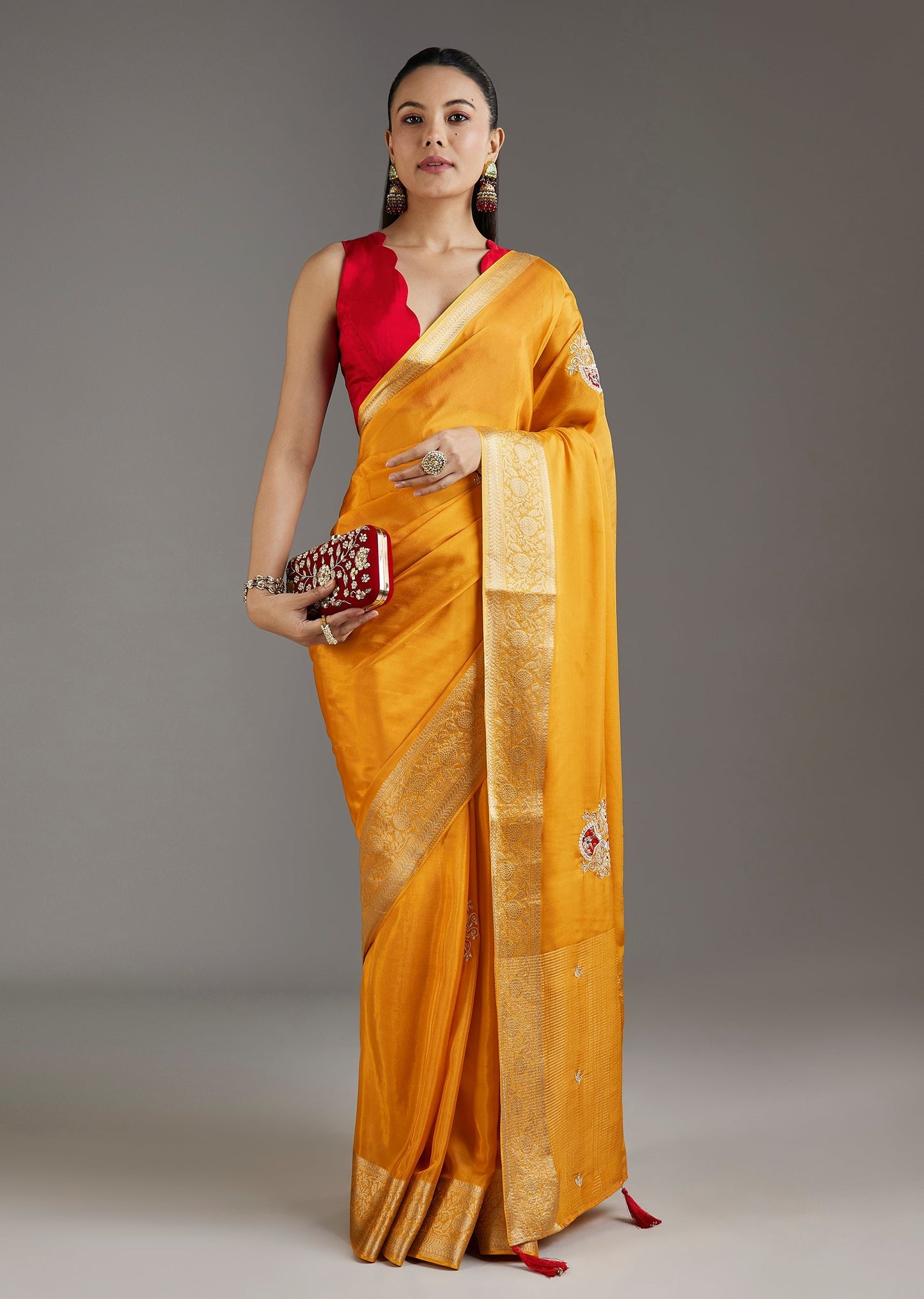 Yellow Crepe Saree