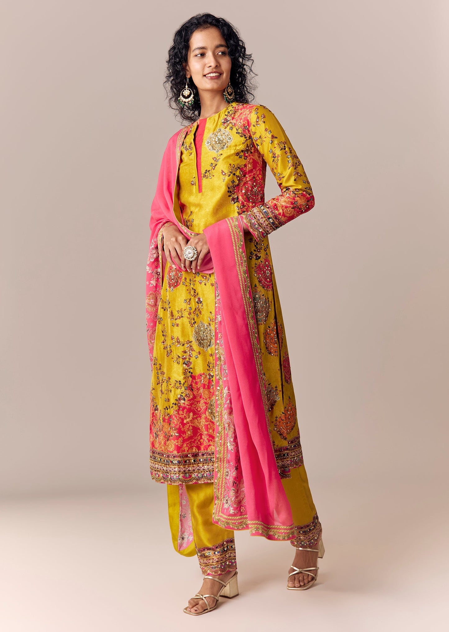 Yellow Embroidered Kurta Pant Set With Dupatta