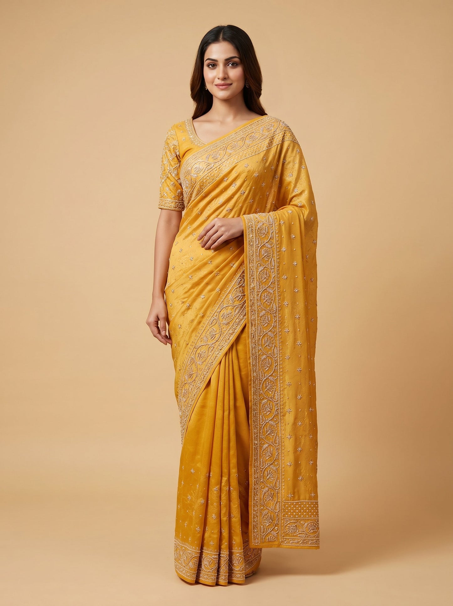 Yellow Embroidered Saree with Bright Artistry