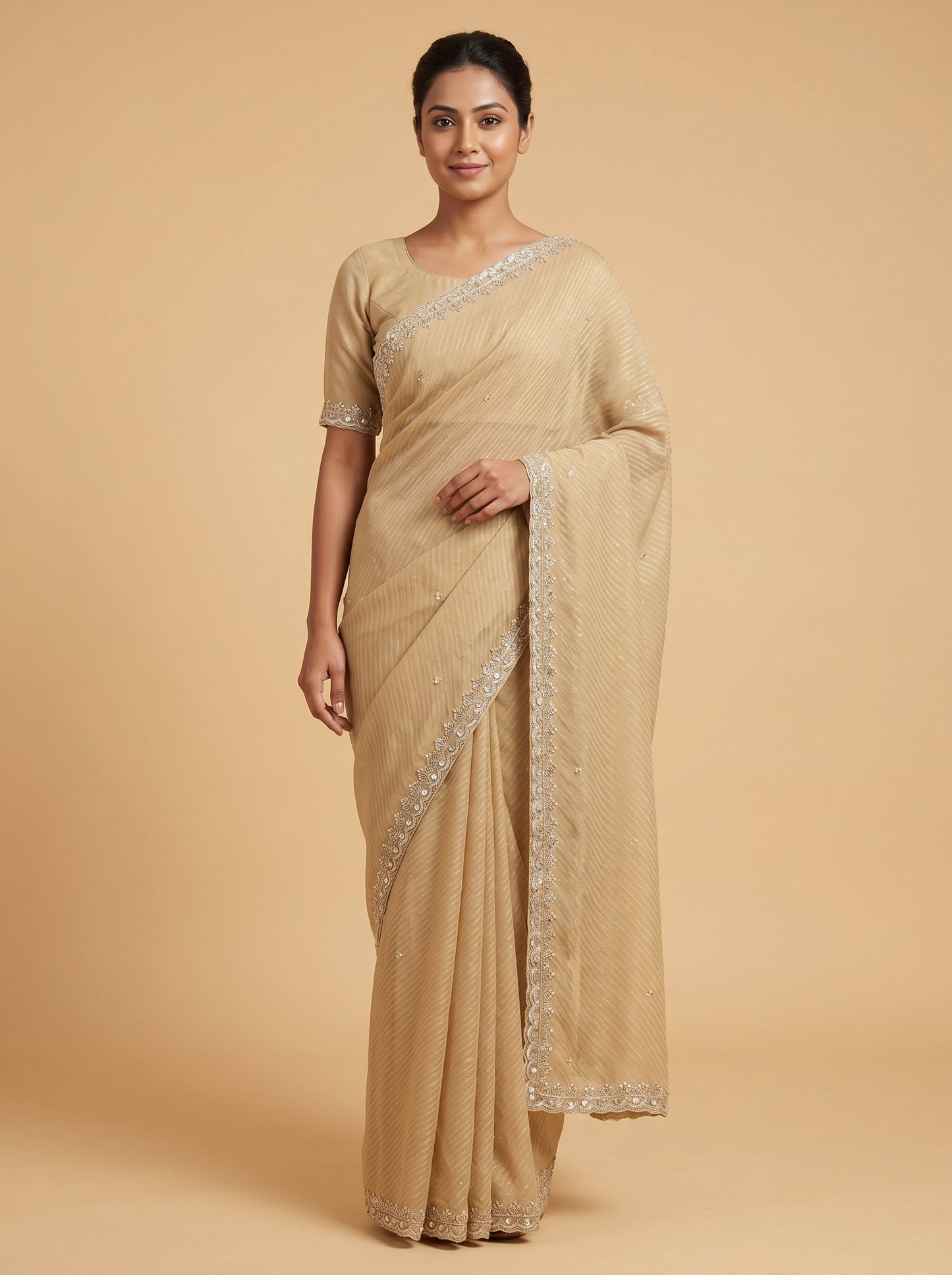 Yellow Embroidered Saree with Luminous Finish