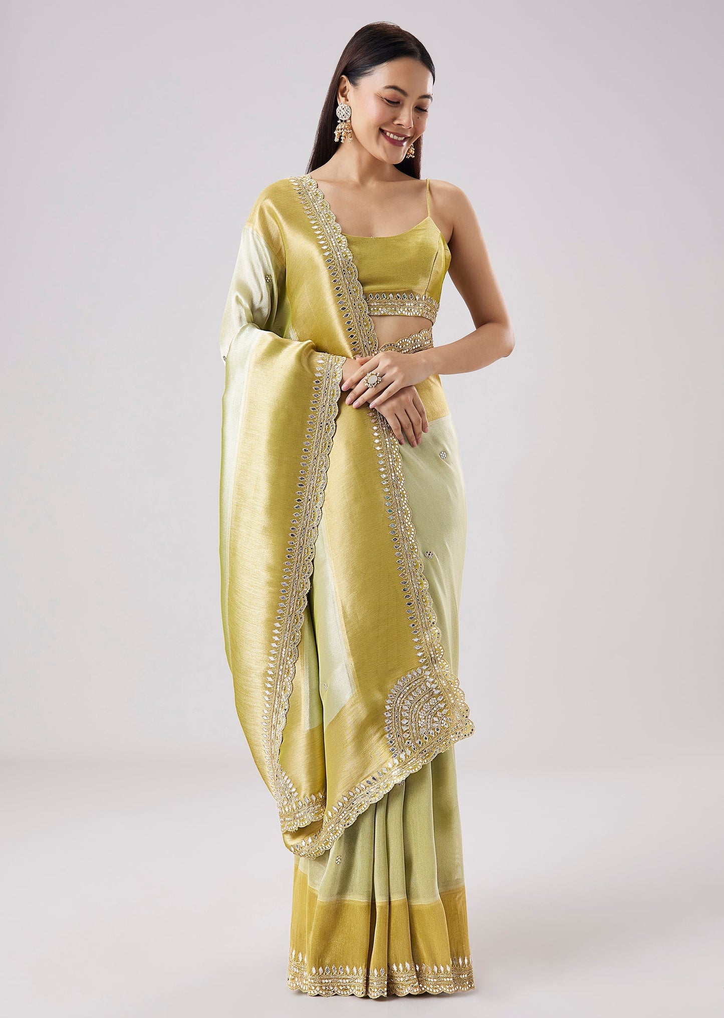 Yellow Embroidered Saree With Unstitched Blouse