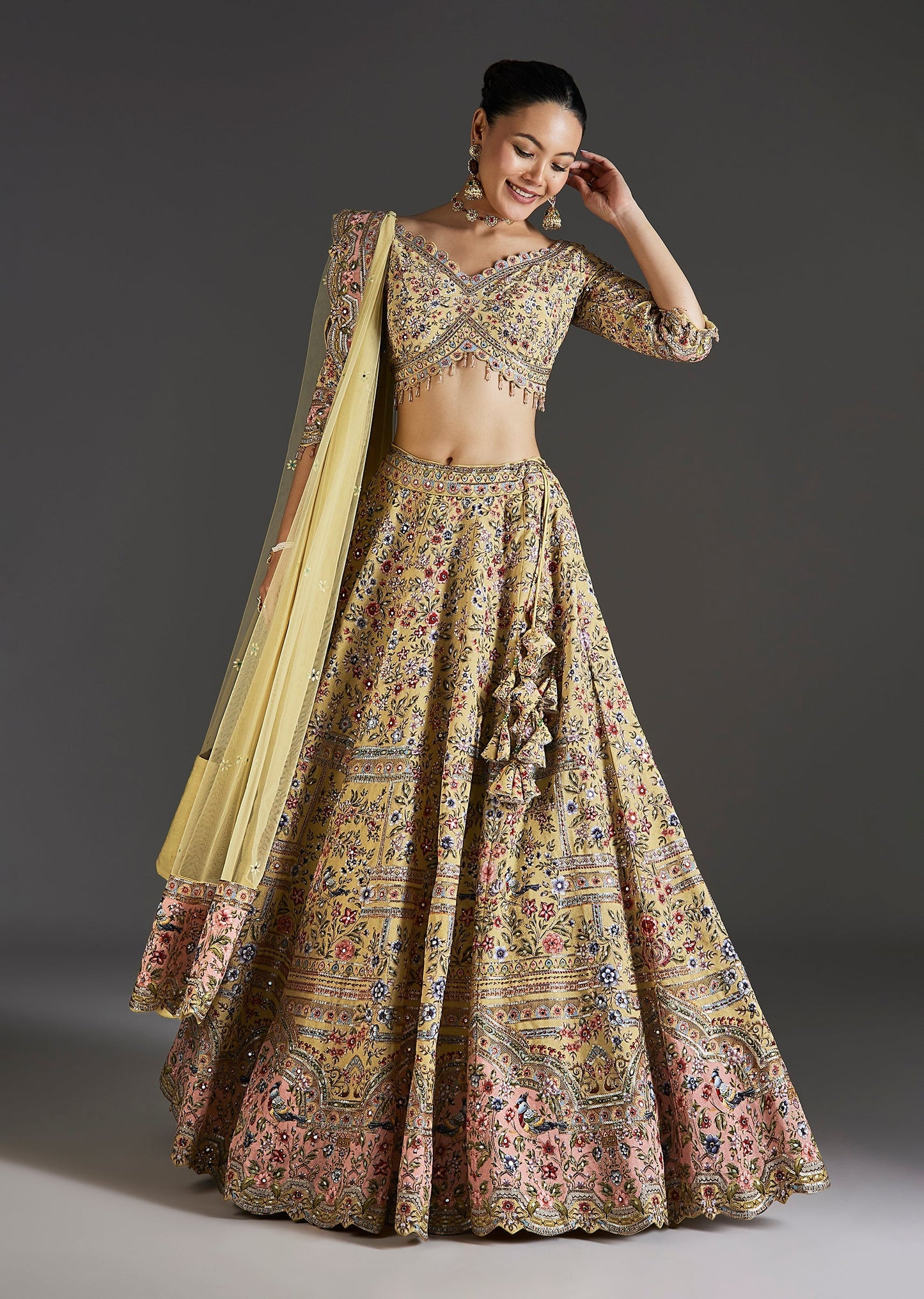 Yellow Floral Lehenga With Festive Shimmer