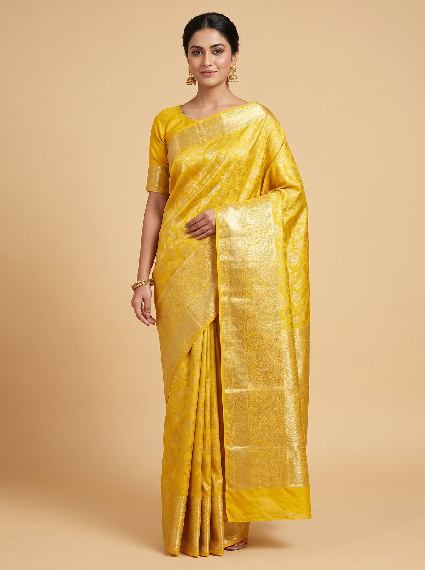 Yellow Glowing Weave Handloom Saree