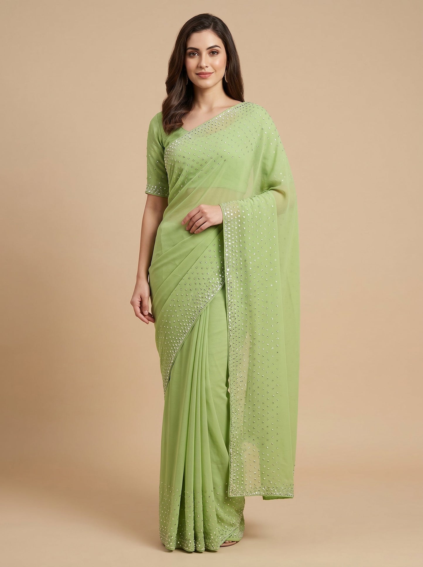 Yellow Green Citrus Meadow Embroidered Saree